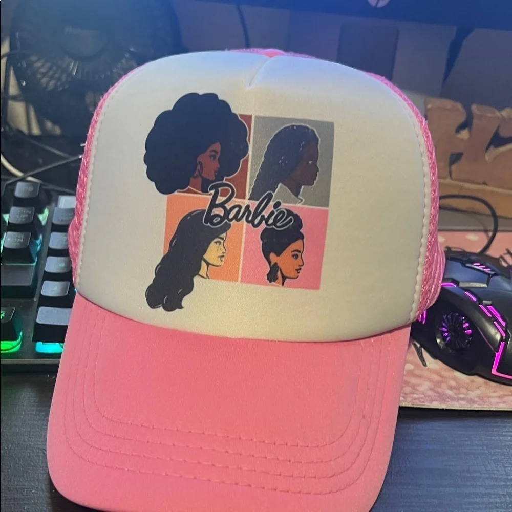 Barbie Pink and White Hat with Graphic Design